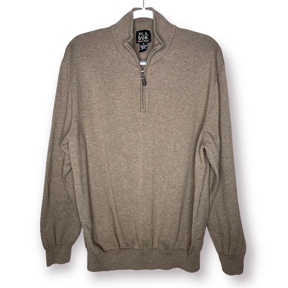Jos A Bank Mens Size XL Pima Cotton Light Brown 1/4 Zip Pullover Dressy Sweater - Picture 1 of 9